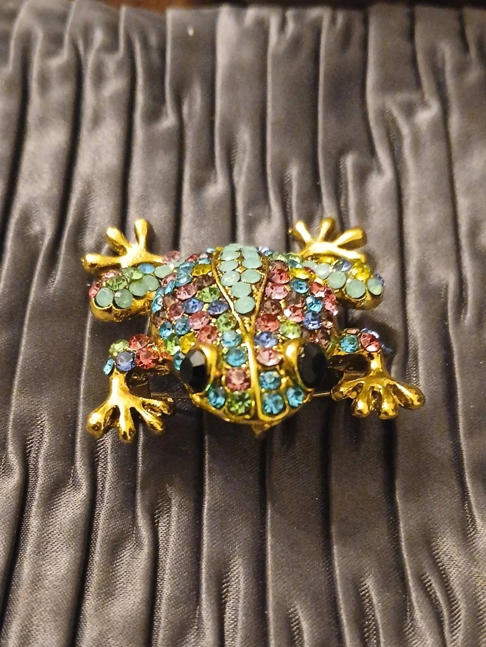 Gold Multicolor Crystal Frog Pin Brooch - Decorative Reptile Accessory